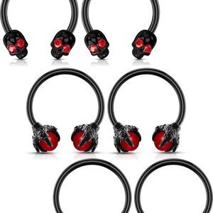6PCS Septum Nose Ring Hoop Stainless Steel Claw Skull Daith Cartilage Jewelry